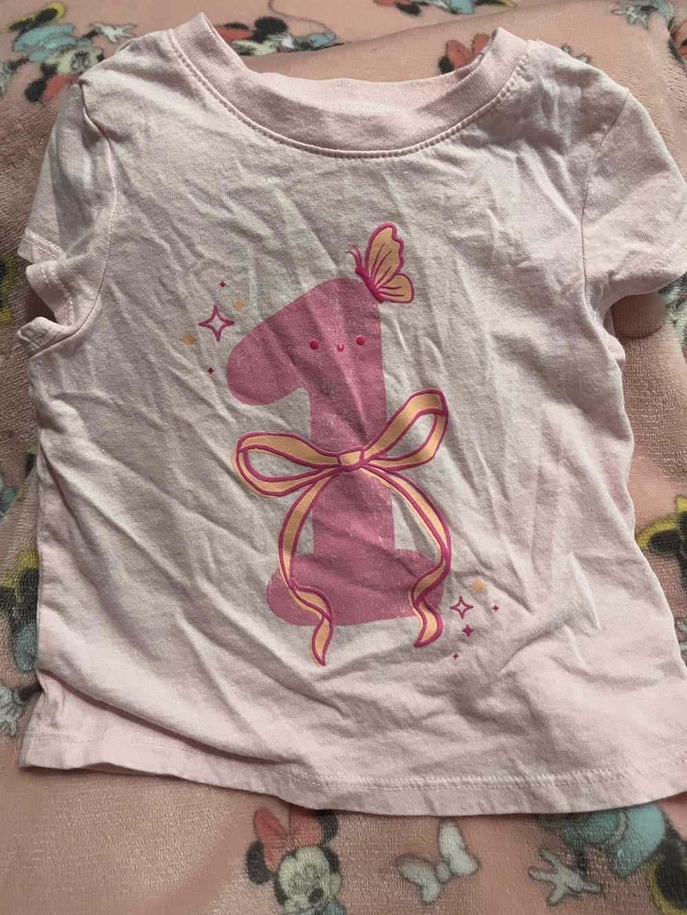 The Children's Place Light Pink Graphic '1' Tee with Bow